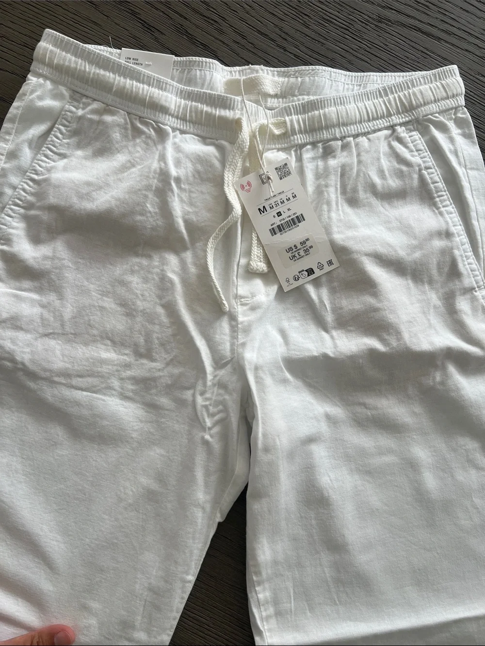 Zara Men's Relaxed Fit Cotton - Linen Pants Oyster White Medium